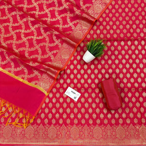 Pink Golden Zari Resham Silk Banarasi Suit