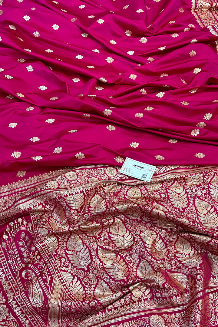 Pink Podina Buti Katan Silk Banarasi Saree