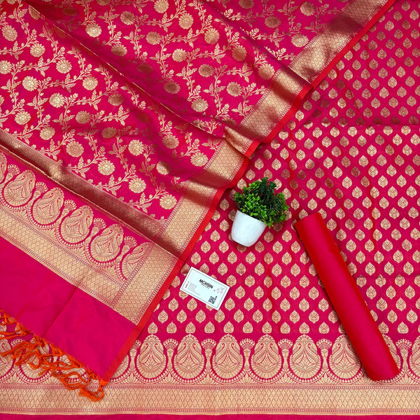 Rani Pink Gumbad Buti Katan Silk Banarasi Suit