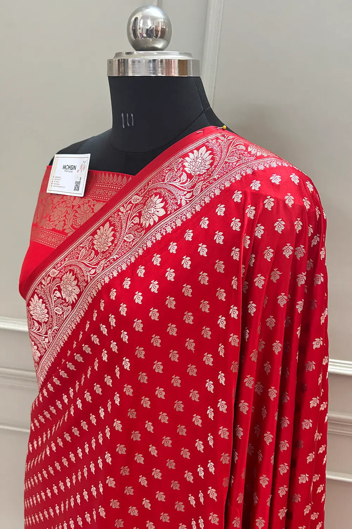 Red Chunni Buti Katan Silk Banarasi Saree