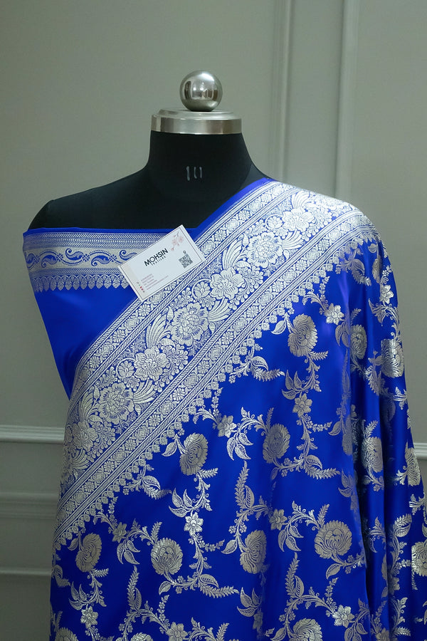 Royal Blue Shahanshahi Jaal Katan Silk Banarasi Saree