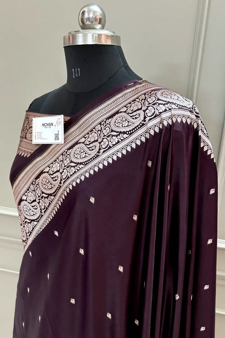 Wine Chitrani Buti Katan Silk Banarasi Saree