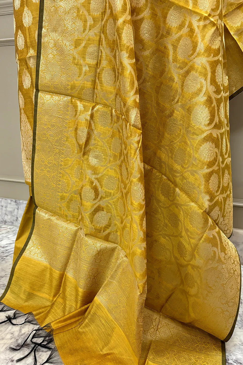 Mustard Kalgha Buti Banarasi Silk Suit