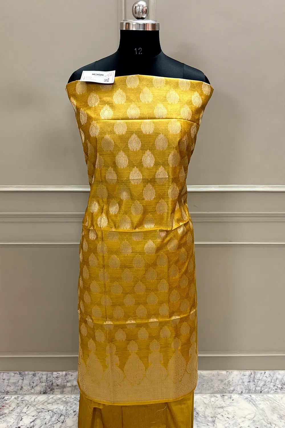 Mustard Kalgha Buti Banarasi Silk Suit