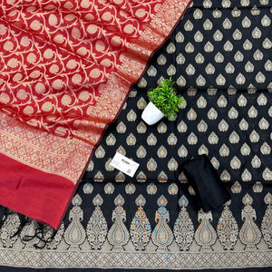 Black and Red Kalgha Buti Banarasi Silk Suit