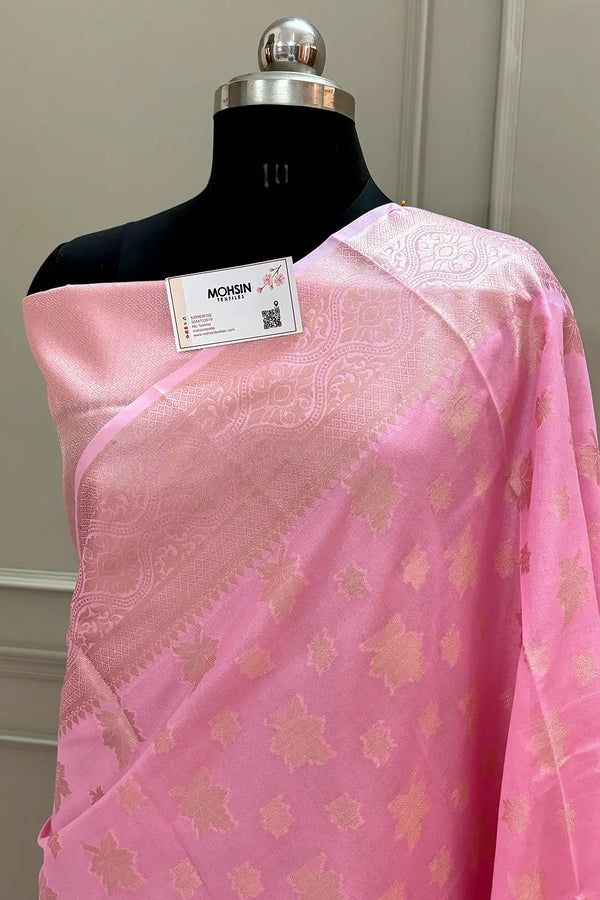 Baby Pink Daab Buti Chanderi Silk Banarasi Saree