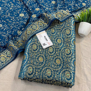 Firozi Murrah Jaal Stone Work Kimkhab Silk Banarasi Gharara