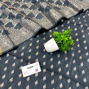 Grey Golden Zari Banarasi Silk Suit