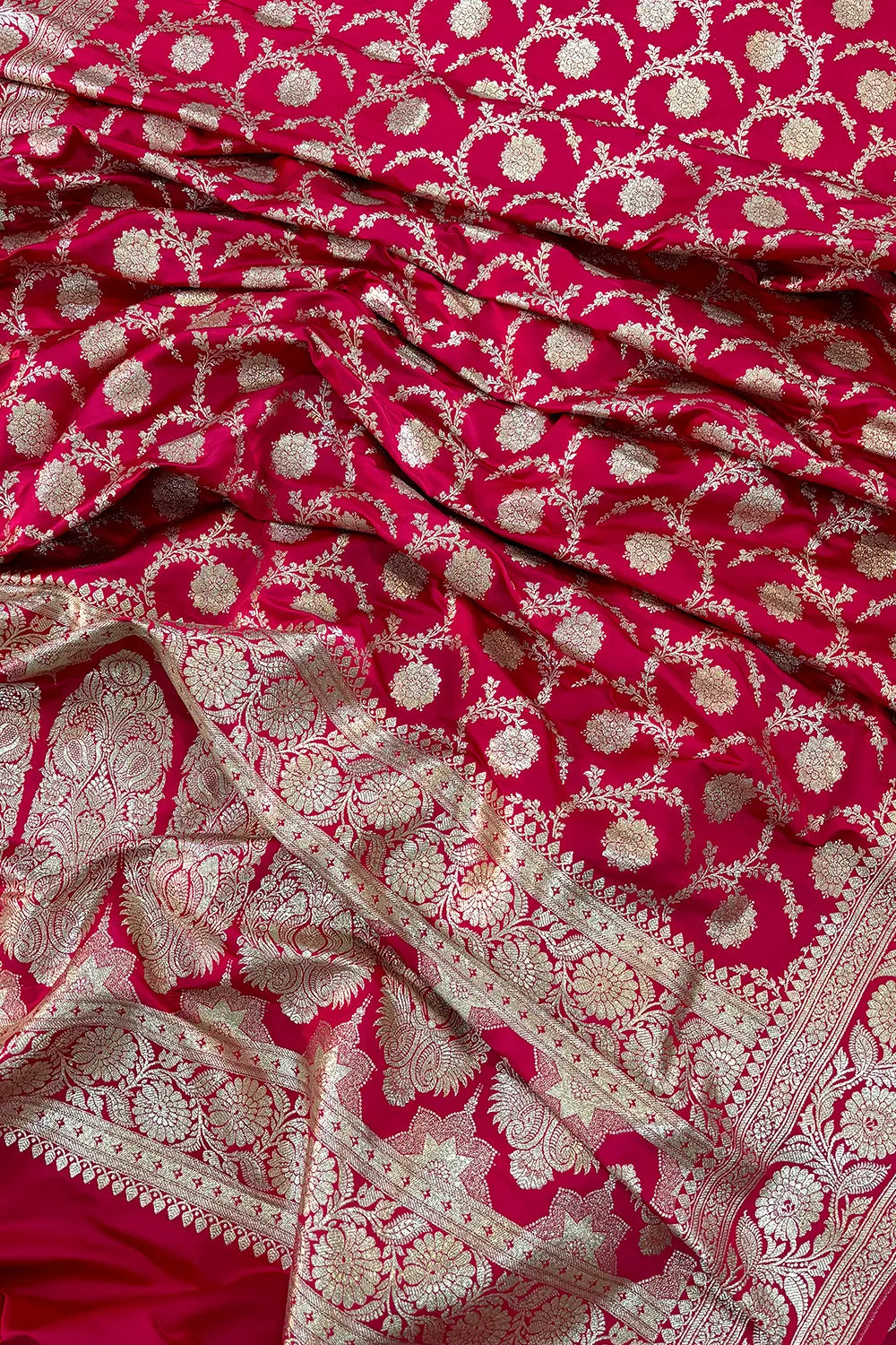 Light Red Murmuri Jaal Katan Silk Banarasi Saree