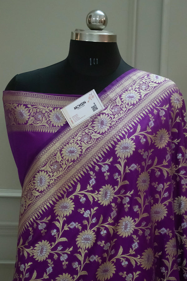 Magenta Ganga Jamuna Crepe Silk Banarasi Saree