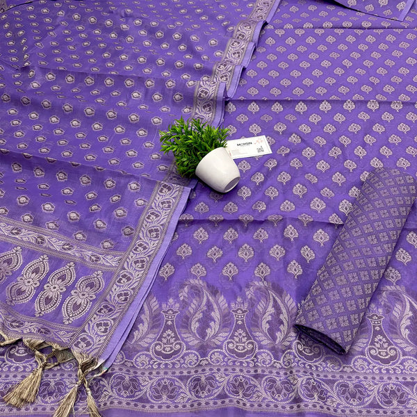 Mauve Surahi Tree Cotton Silk Banarasi Suit