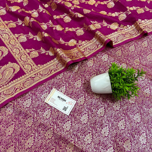 Pink Golden Zari Katan Silk Banarasi Suit