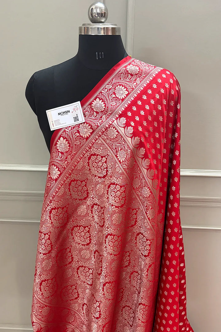 Red Chunni Buti Katan Silk Banarasi Saree