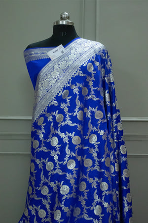 Royal Blue Shahanshahi Jaal Katan Silk Banarasi Saree