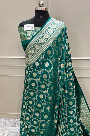 Teal Pankhuri Jaal Katan Silk Banarasi Saree