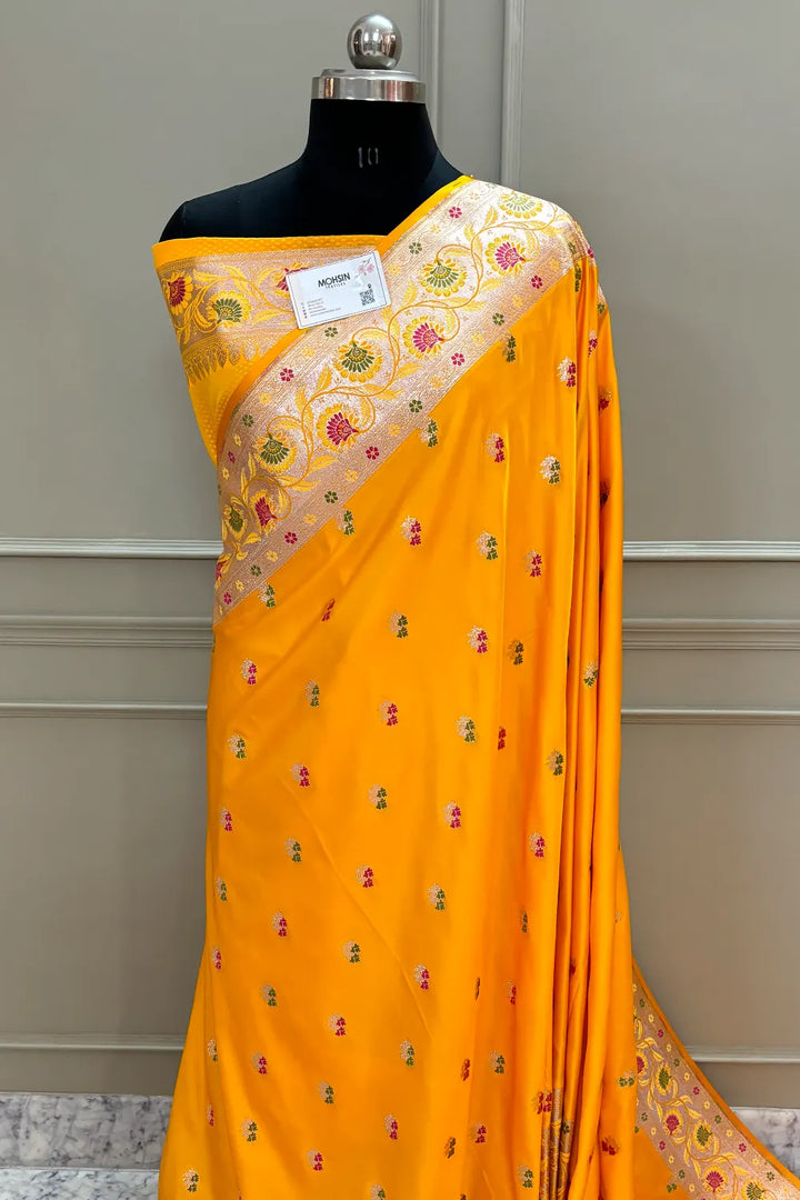 Yellow Twins Buti Katan Silk Banarasi Saree