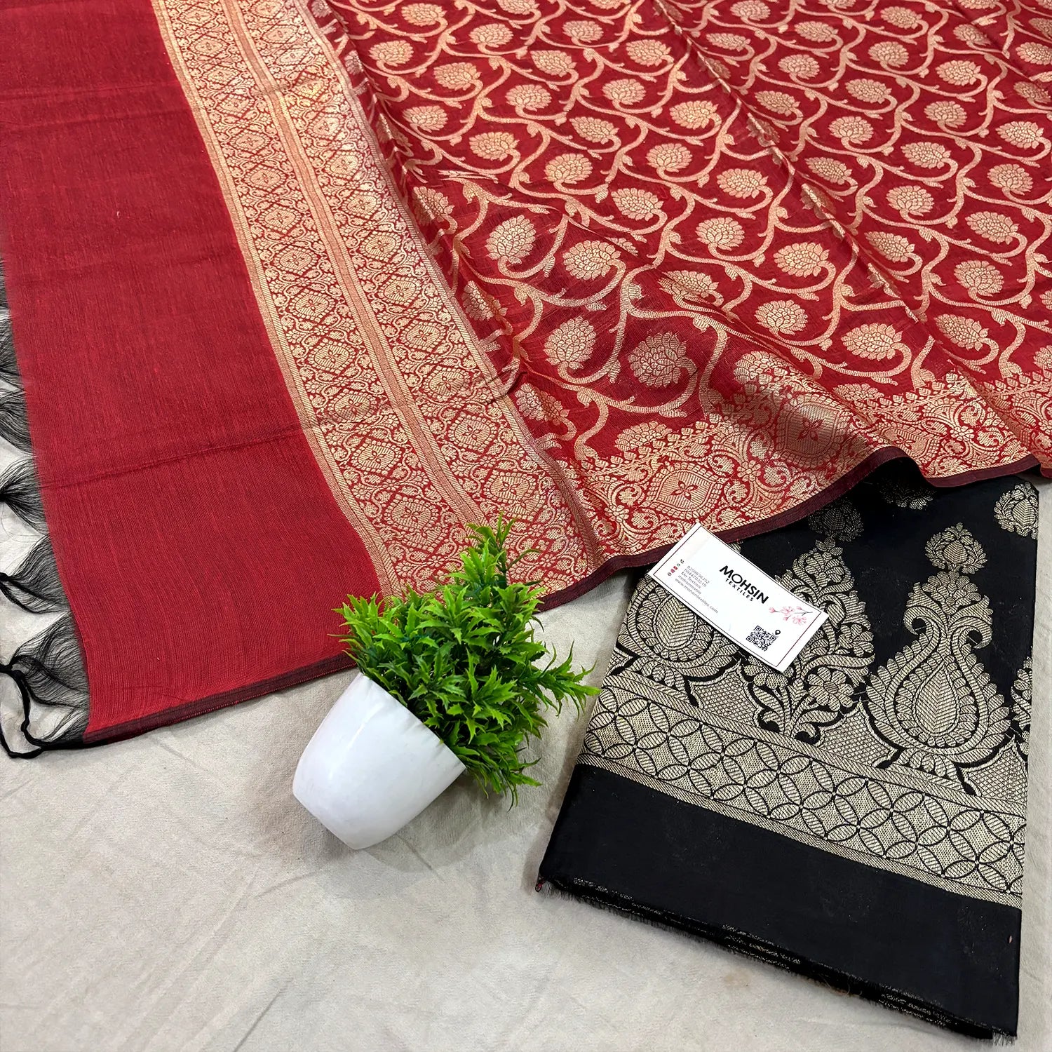 Black and Red Kalgha Buti Banarasi Silk Suit