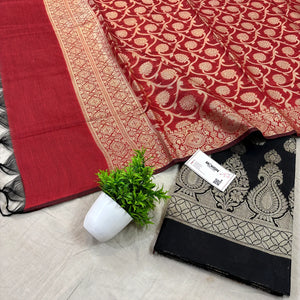 Black and Red Kalgha Buti Banarasi Silk Suit