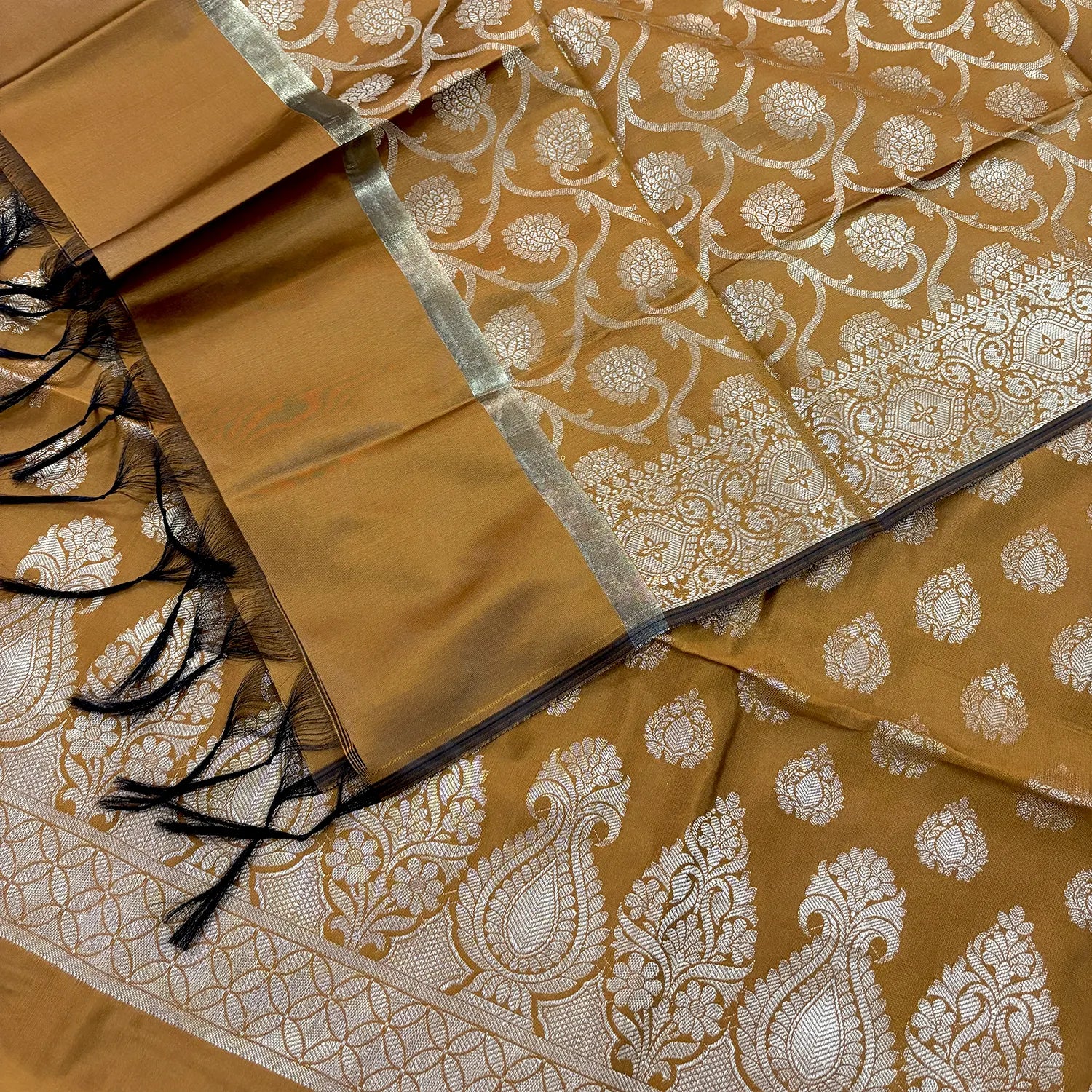 Dark Mustard Kalgha Buti Banarasi Silk Suit