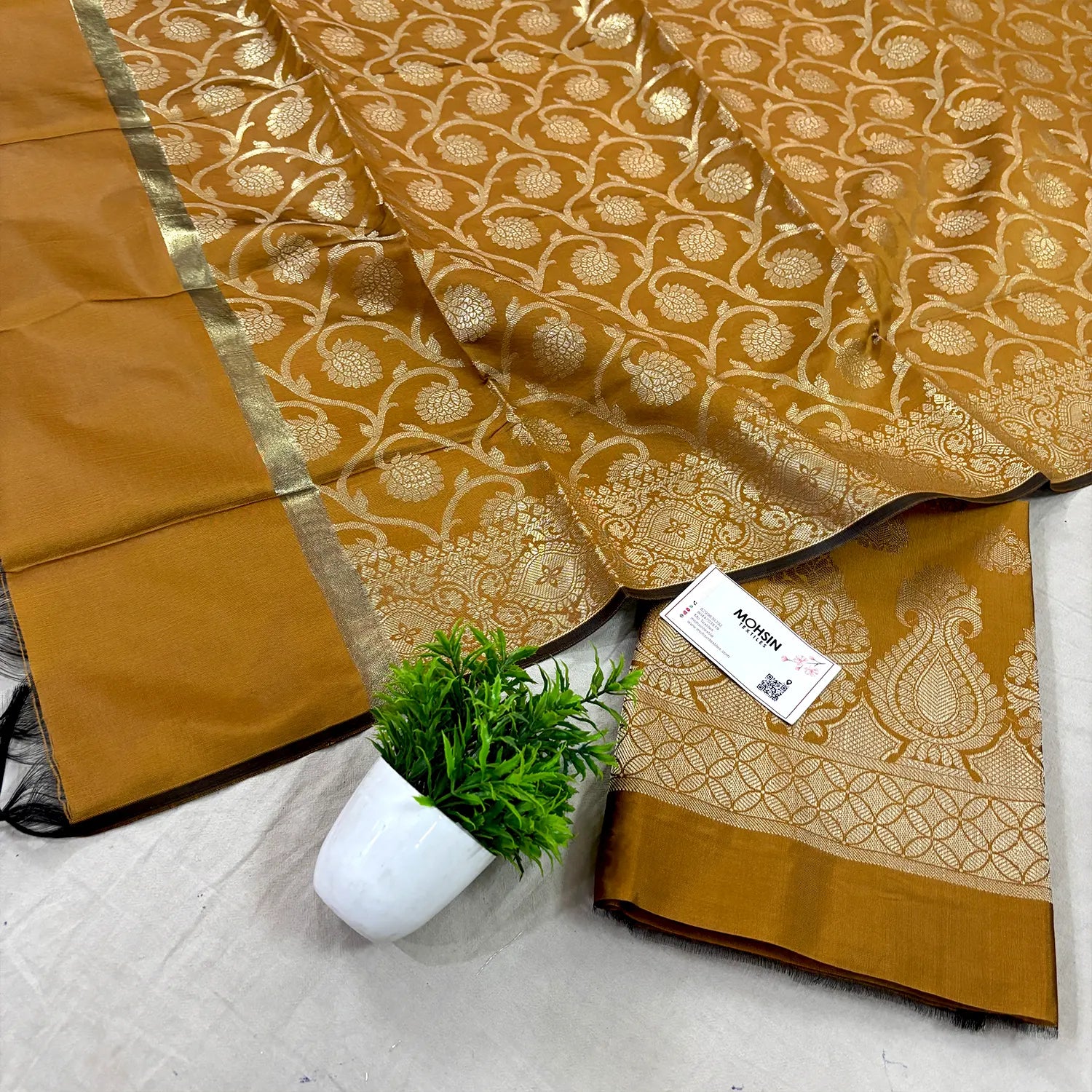 Dark Mustard Kalgha Buti Banarasi Silk Suit