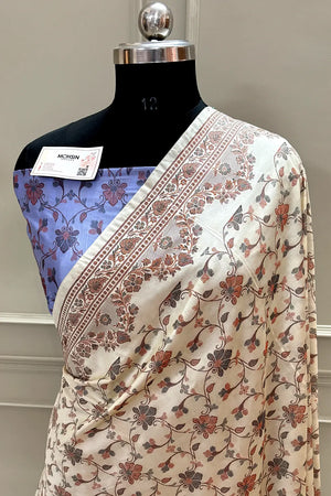 Beige and Lavender Resham Silk Banarasi Saree