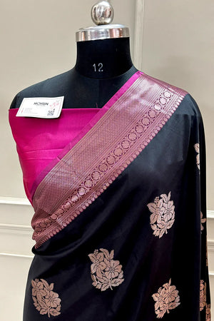 Black and Pink Golden Zari Banarasi Silk Saree