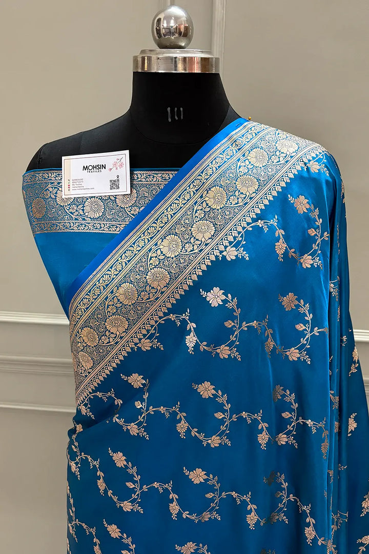 Firozi Jhadi Jaal Katan Silk Banarasi Saree