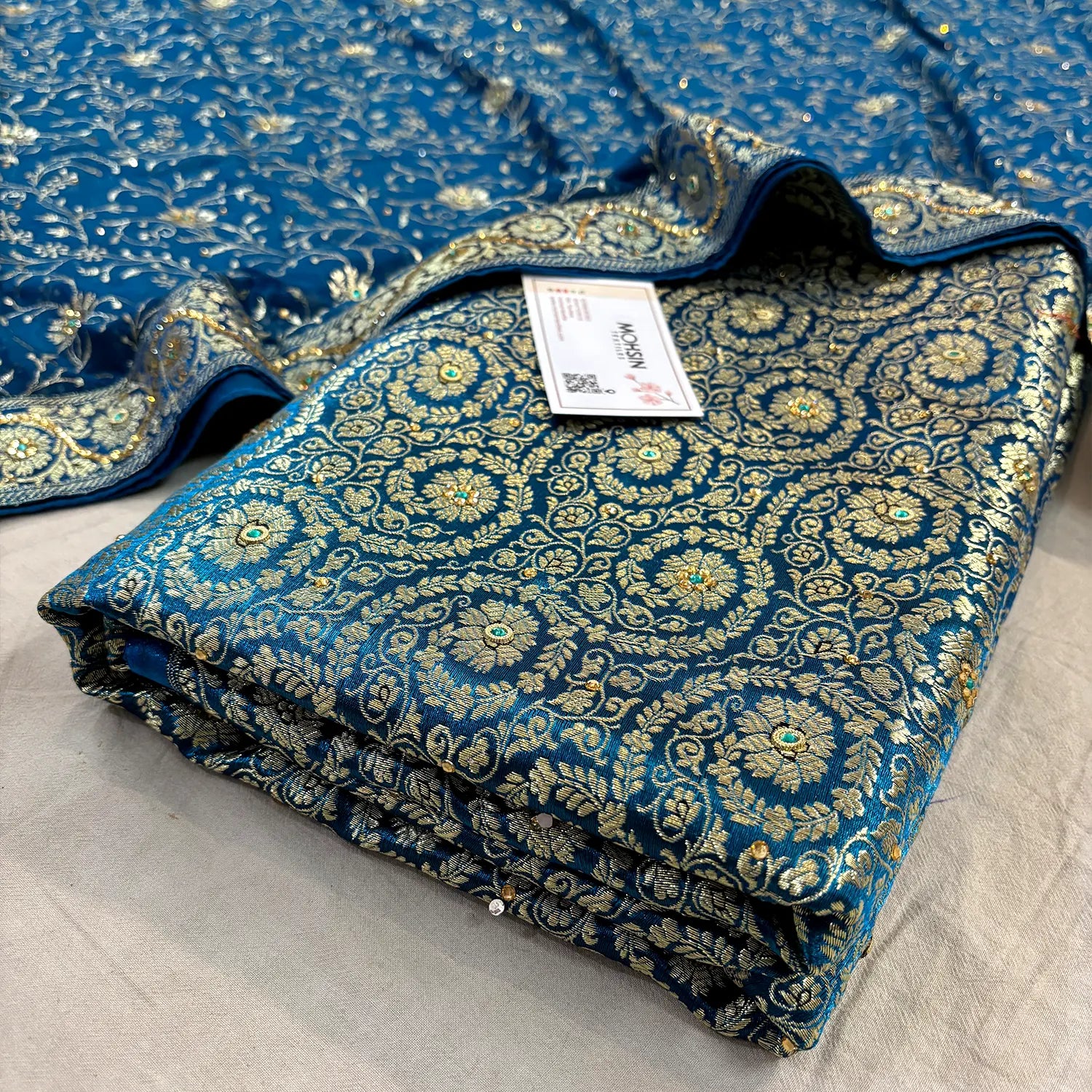 Firozi Murrah Jaal Stone Work Kimkhab Silk Banarasi Gharara