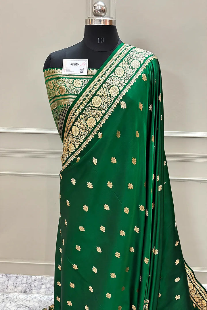 Green Podina Buti Katan Silk Banarasi Saree