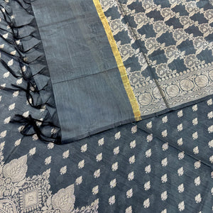 Grey Golden Zari Banarasi Silk Suit