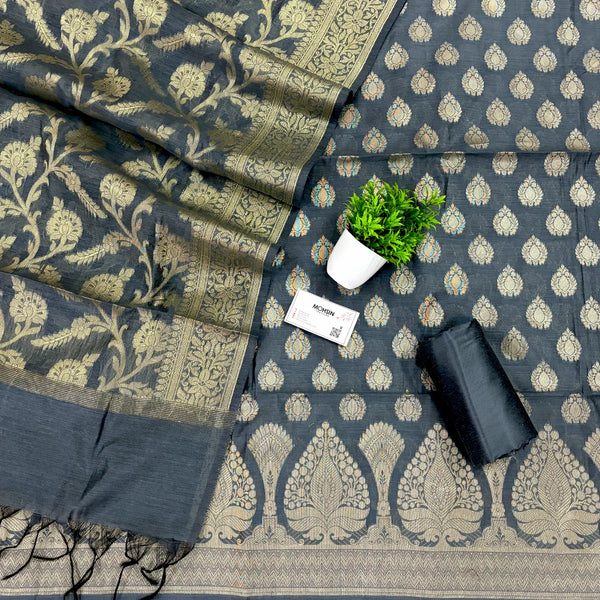 Grey Ikka Buti Banarasi Silk Suit