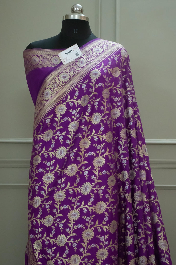 Magenta Ganga Jamuna Crepe Silk Banarasi Saree