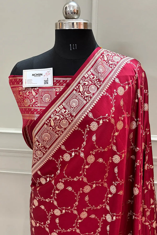 Maroon Albeli Jaal Katan Silk Banarasi Saree