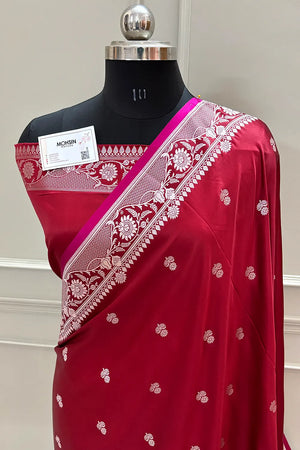 Maroon Babri Buti Katan Silk Banarasi Saree