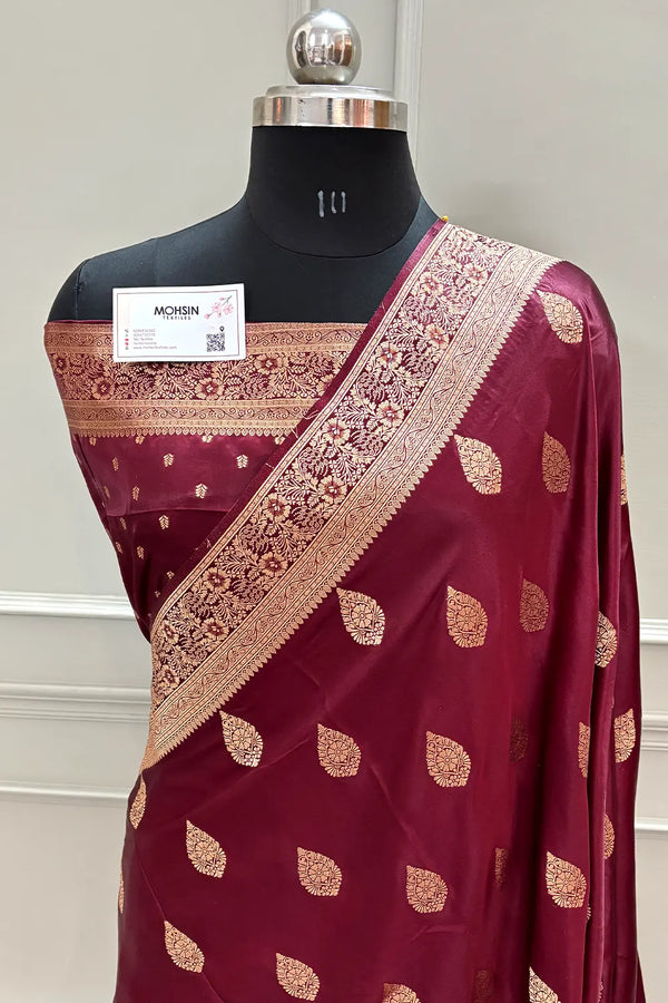 Maroon Badami Buta Katan Silk Banarasi Saree