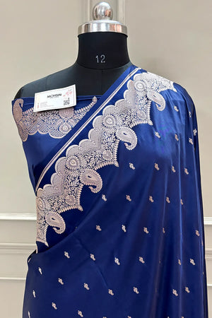 Navy Blue Deepak Buti Katan Silk Banarasi Saree
