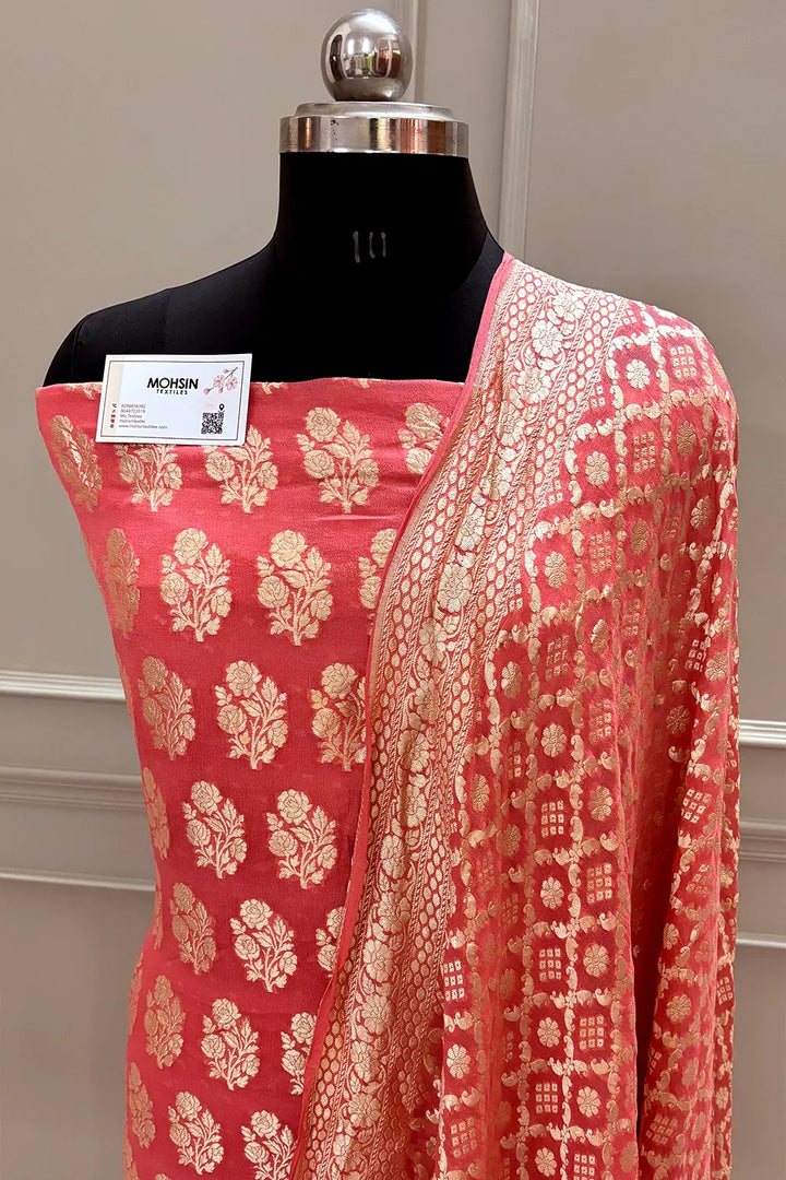 Peach Guldasta Georgette Silk Banarasi Suit