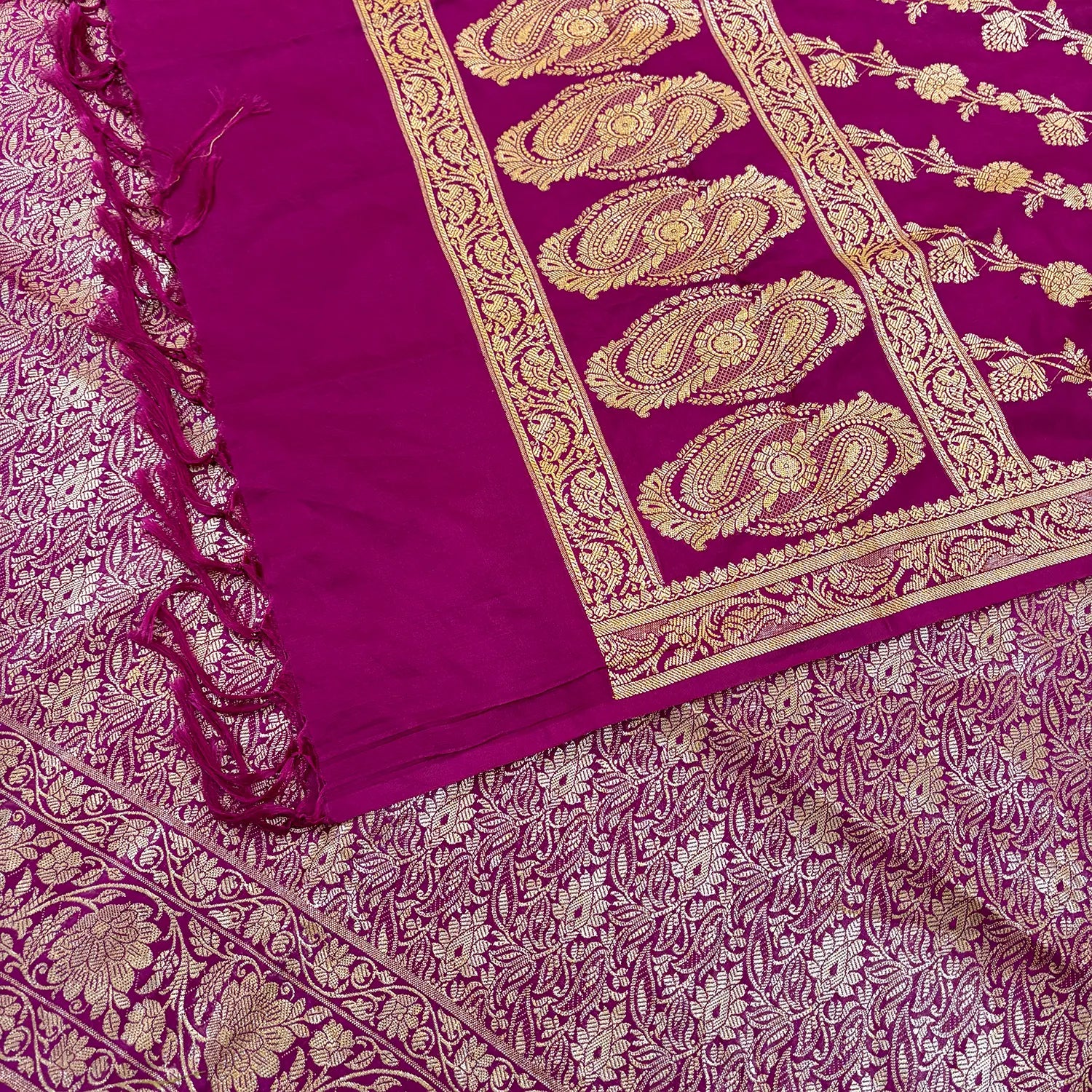 Pink Golden Zari Katan Silk Banarasi Suit