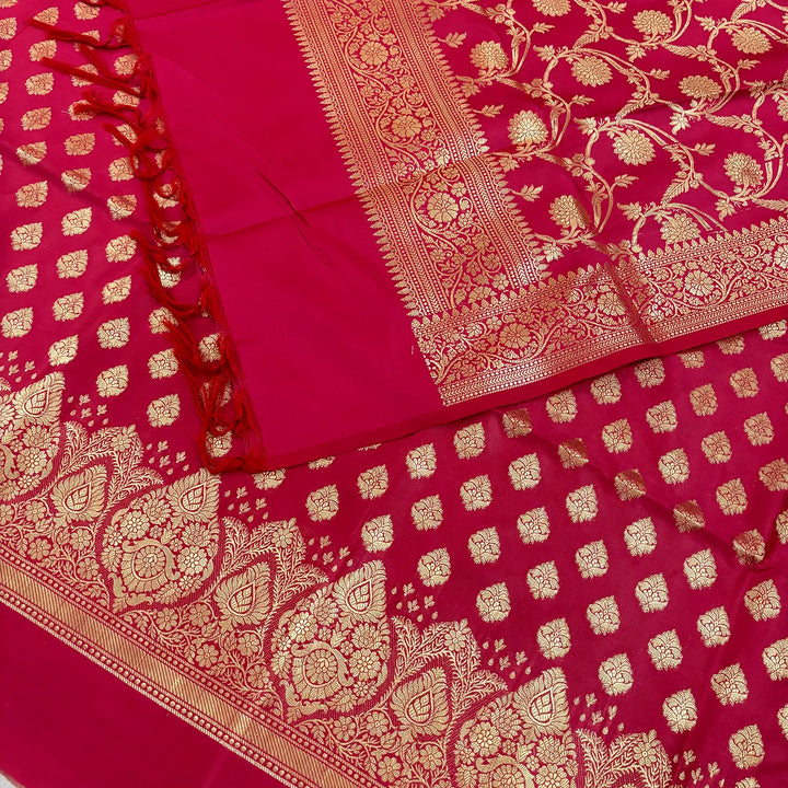 Rani Pink Singhasan Buti Satin Silk Banarasi Suit