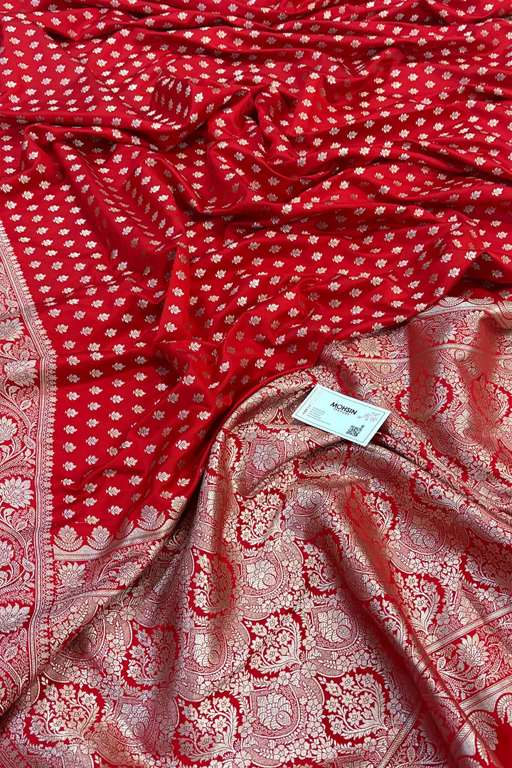 Red Chunni Buti Katan Silk Banarasi Saree