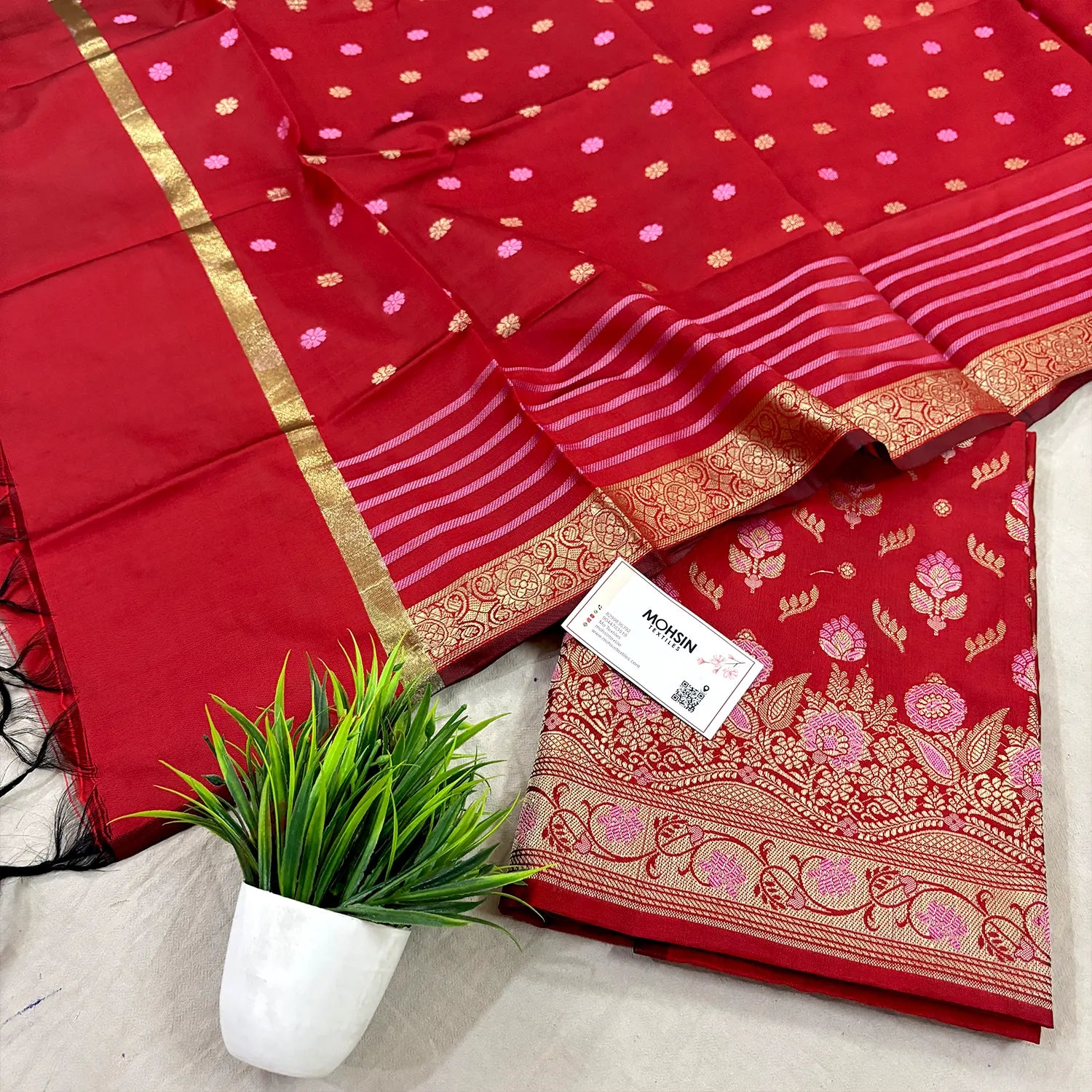 Red Golden Zari Satin Silk Banarasi Suit