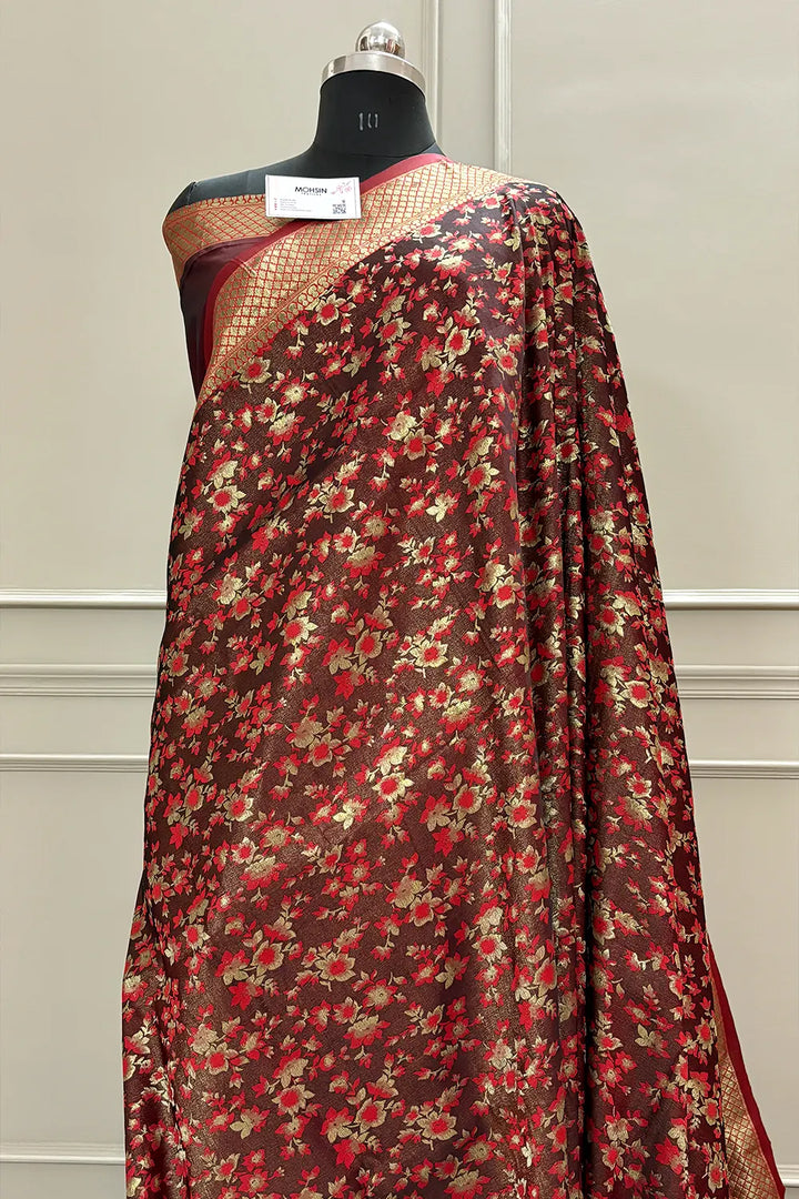 Red Jamawar Katan Silk Banarasi Saree