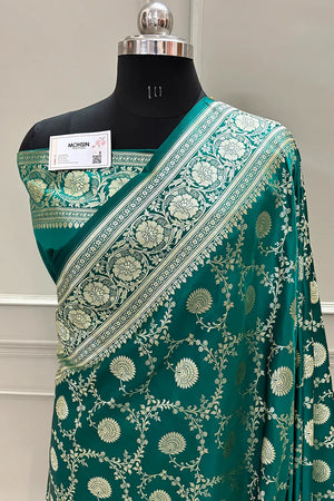 Teal Pankhuri Jaal Katan Silk Banarasi Saree