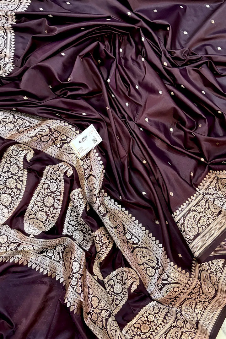 Wine Chitrani Buti Katan Silk Banarasi Saree