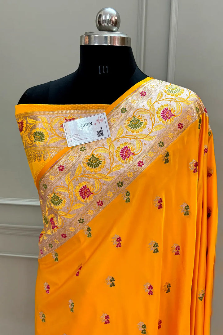 Yellow Twins Buti Katan Silk Banarasi Saree