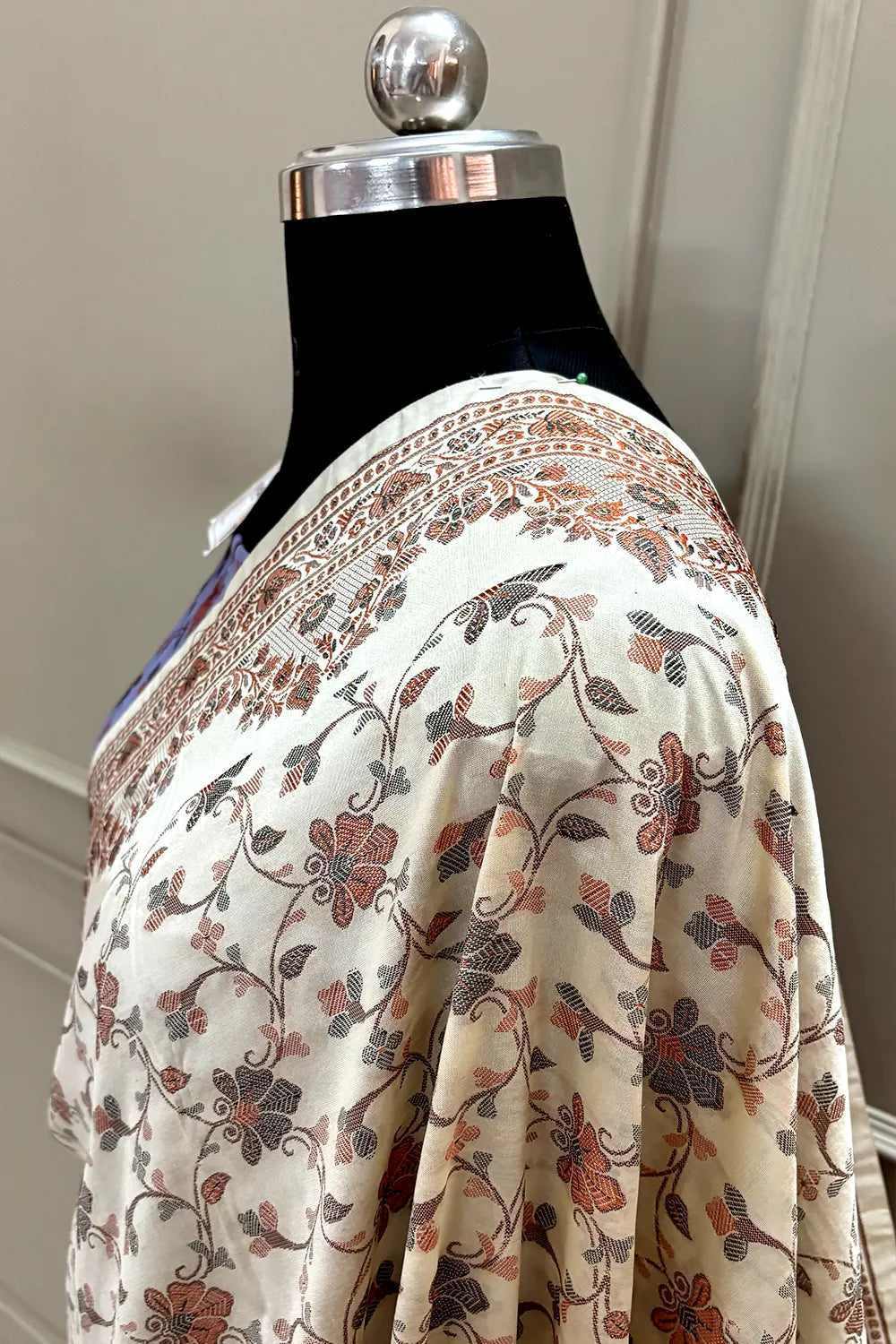 Beige and Lavender Resham Silk Banarasi Saree