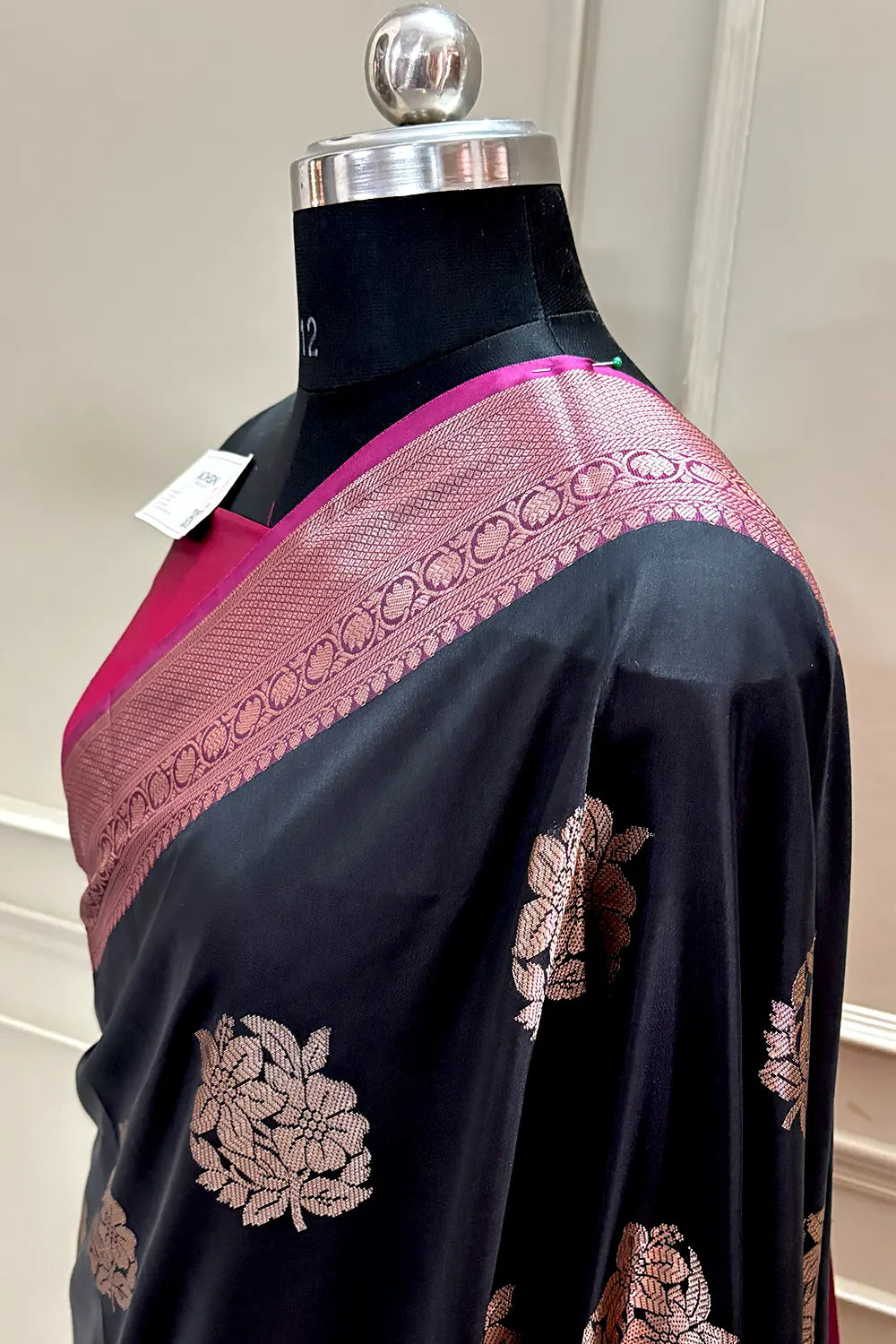 Black and Pink Golden Zari Banarasi Silk Saree