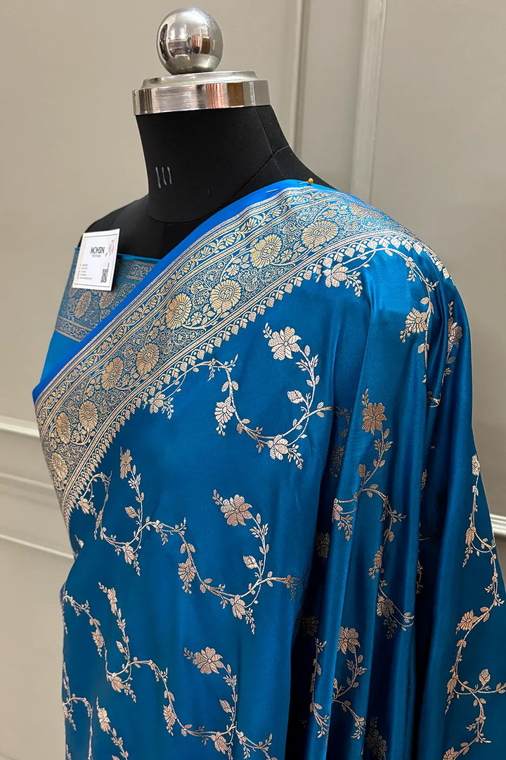 Firozi Jhadi Jaal Katan Silk Banarasi Saree