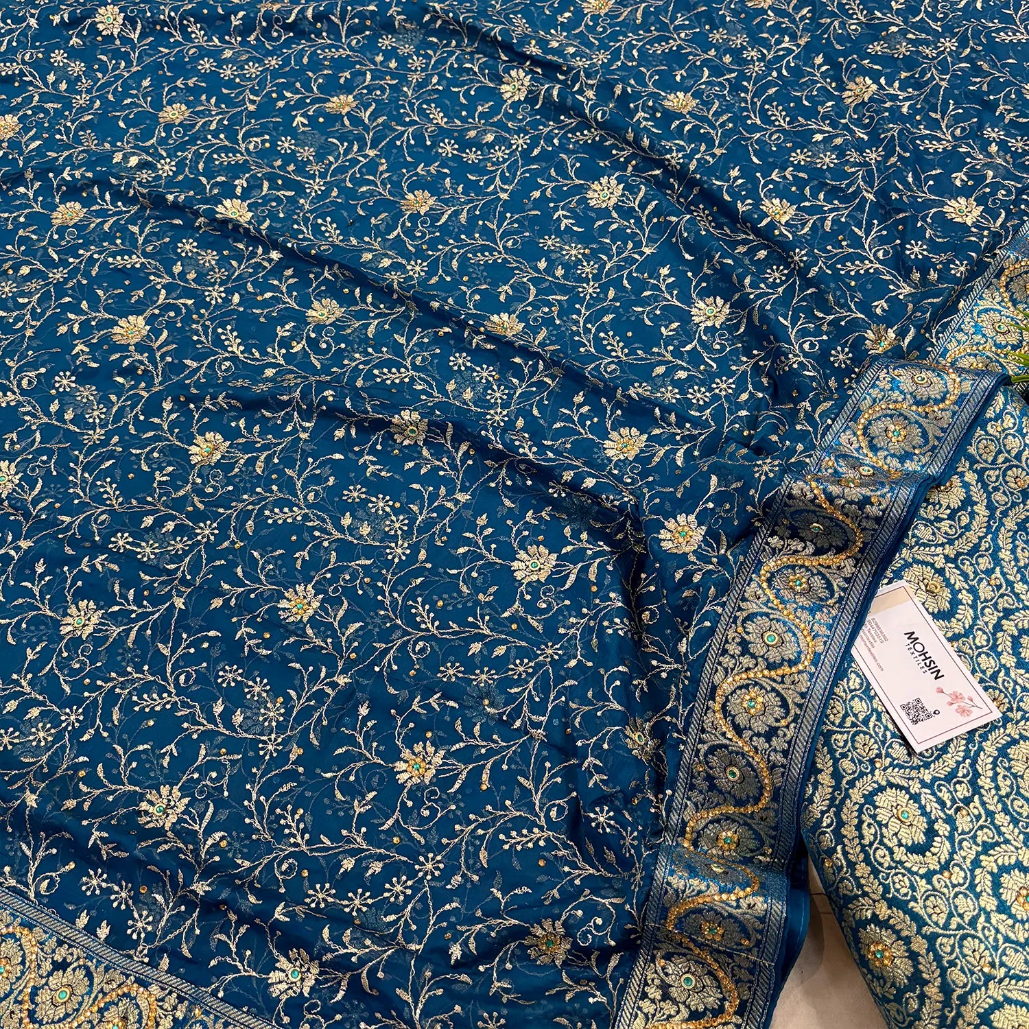 Firozi Murrah Jaal Stone Work Kimkhab Silk Banarasi Gharara