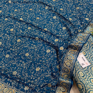 Firozi Murrah Jaal Stone Work Kimkhab Silk Banarasi Gharara